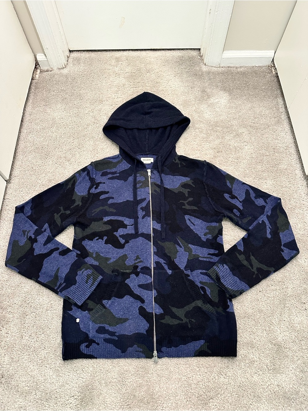 Zadig & Voltaire Navy/Black Camo Zip-Up Jacket Size Men’s XSmall (women’s med)